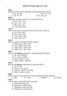 Câu hỏi ôn tập Hóa học 9 Tính chất hóa học của axit